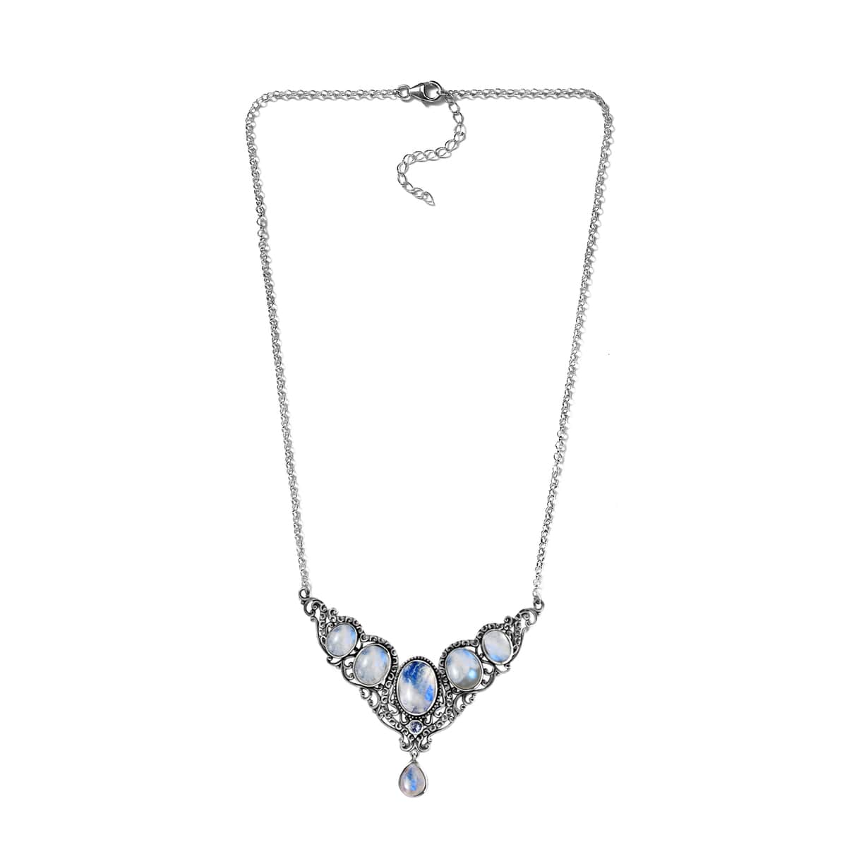 Artisan Crafted Rainbow Moonstone and Tanzanite Necklace 18 Inches in Sterling Silver 22.65 ctw image number 3