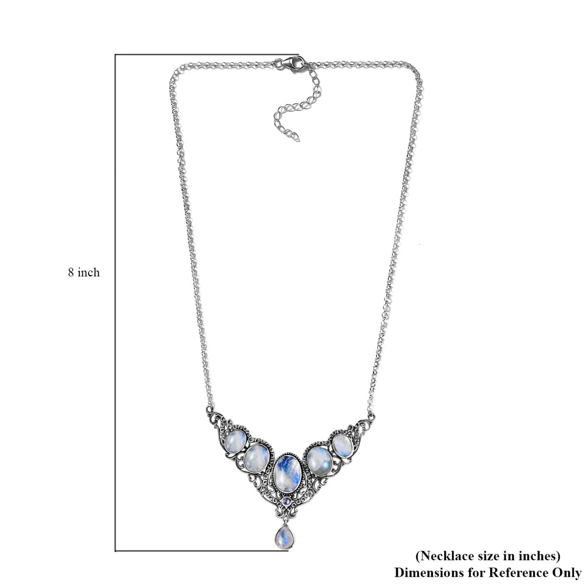 Artisan Crafted Rainbow Moonstone and Tanzanite Necklace 18 Inches in Sterling Silver 22.65 ctw image number 5