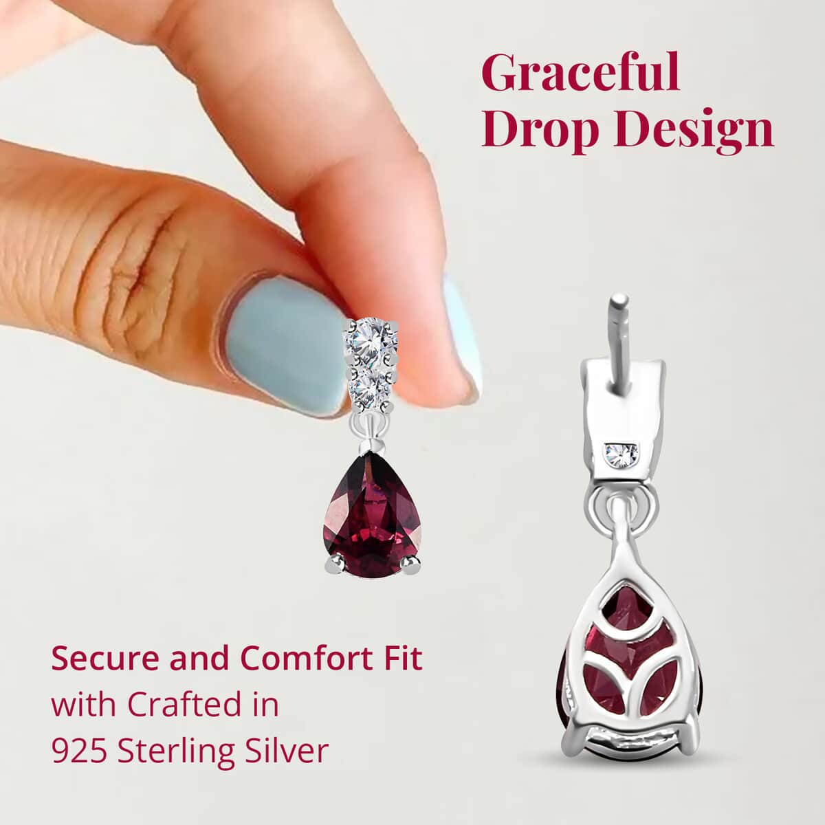 Orissa Rhodolite Garnet, Simulated Diamond Earrings in Sterling Silver, Silver Drop Earrings 3.15 ctw image number 3