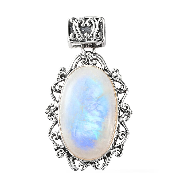 Artisan Crafted Rainbow Moonstone Pendant in Sterling Silver 21.00 ctw