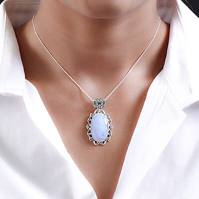 Artisan Crafted Rainbow Moonstone Pendant in Sterling Silver 21.00 ctw