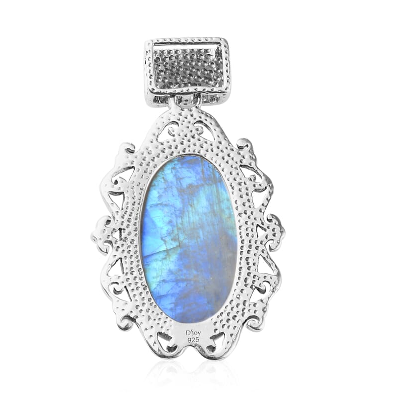 Artisan Crafted Rainbow Moonstone Pendant in Sterling Silver 21.00 ctw