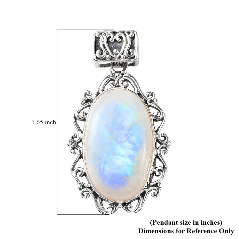 Artisan Crafted Rainbow Moonstone Pendant in Sterling Silver 21.00 ctw
