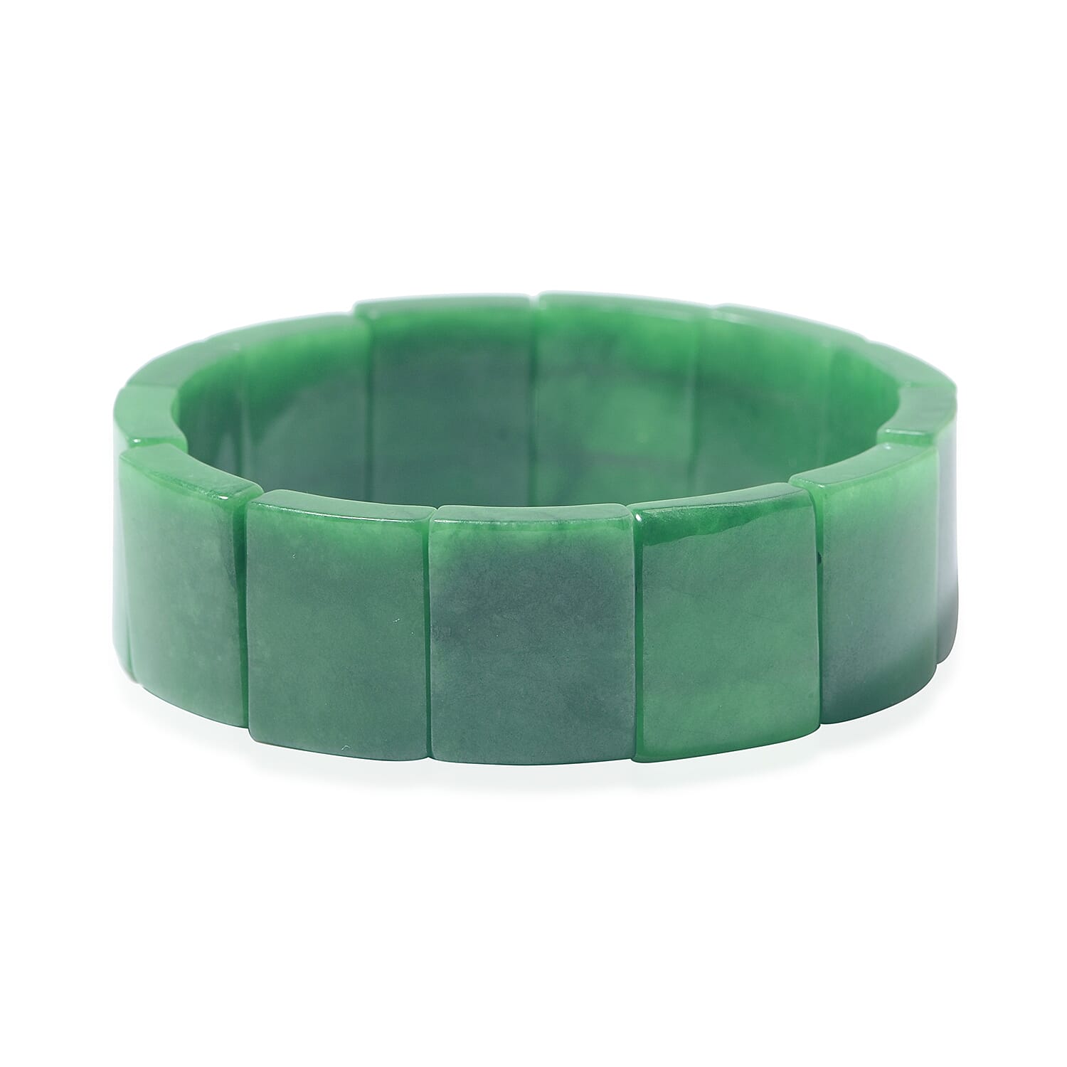 Burmese Green Jade Baguette Block Stretch Bracelet, Green Jade Bracelet, Adjustable Bracelet, Stretchable Bracelet 323.50 ctw