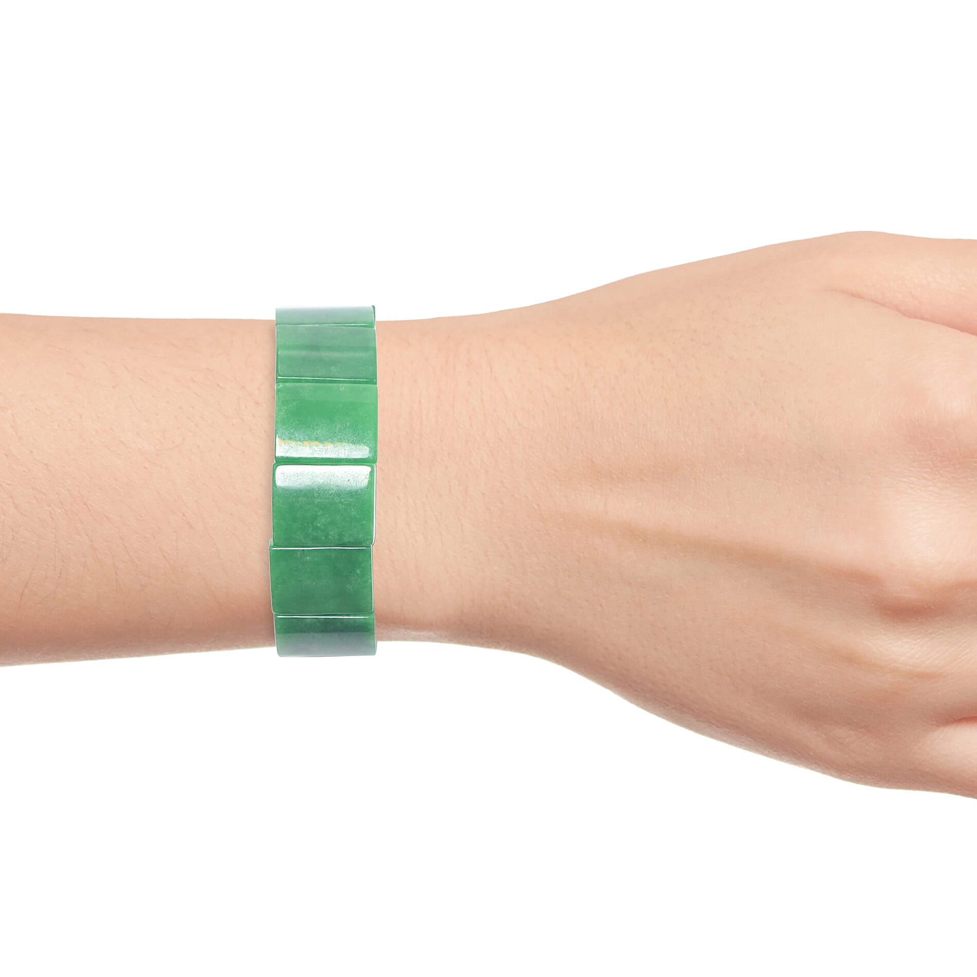 Burmese Green Jade Baguette Block Stretch Bracelet, Green Jade Bracelet, Adjustable Bracelet, Stretchable Bracelet 323.50 ctw