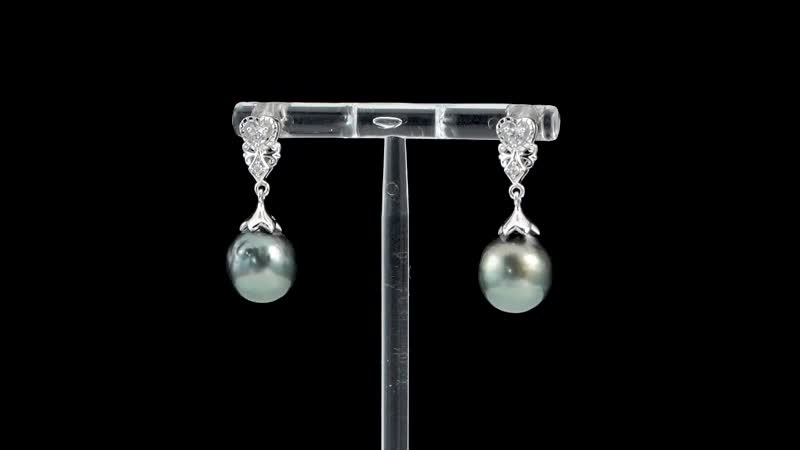 Tahitian Cultured Pearl and White Zircon Drop Earrings in Sterling Silver 0.25 ctw