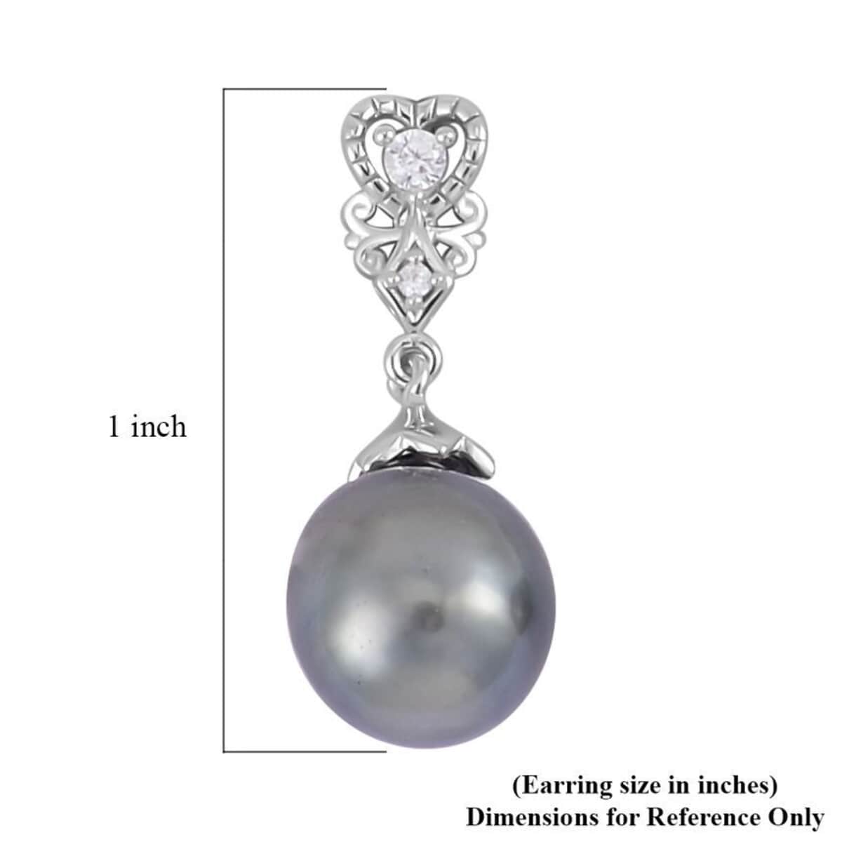 Tahitian Cultured Pearl and White Zircon Drop Earrings in Sterling Silver 0.25 ctw image number 4