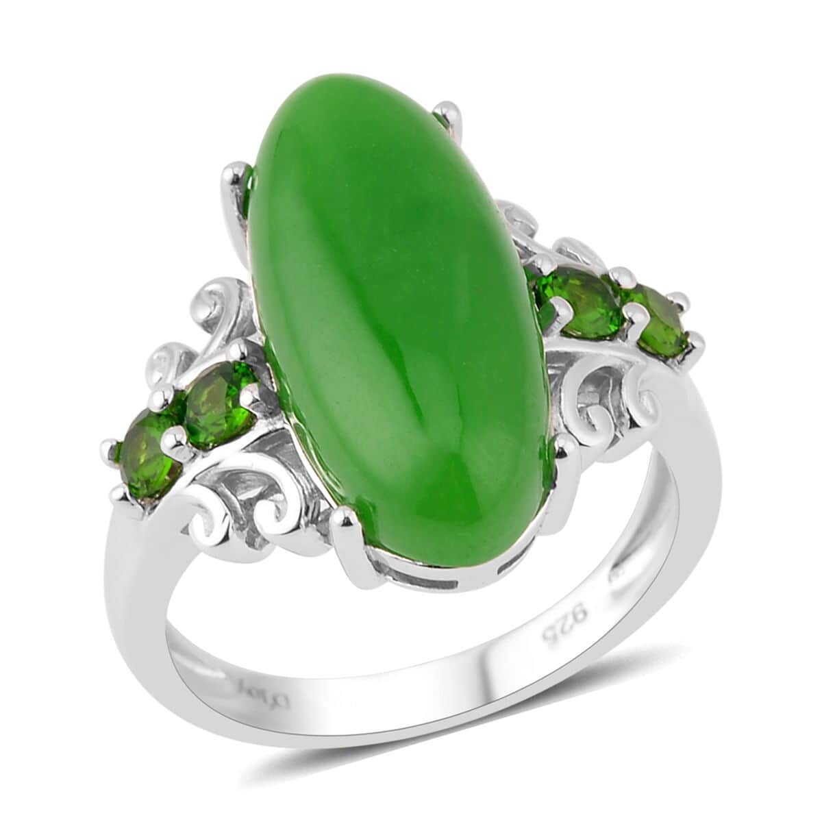 Green Jade (D) and Natural Chrome Diopside Ring in Sterling Silver 10.25 ctw image number 0