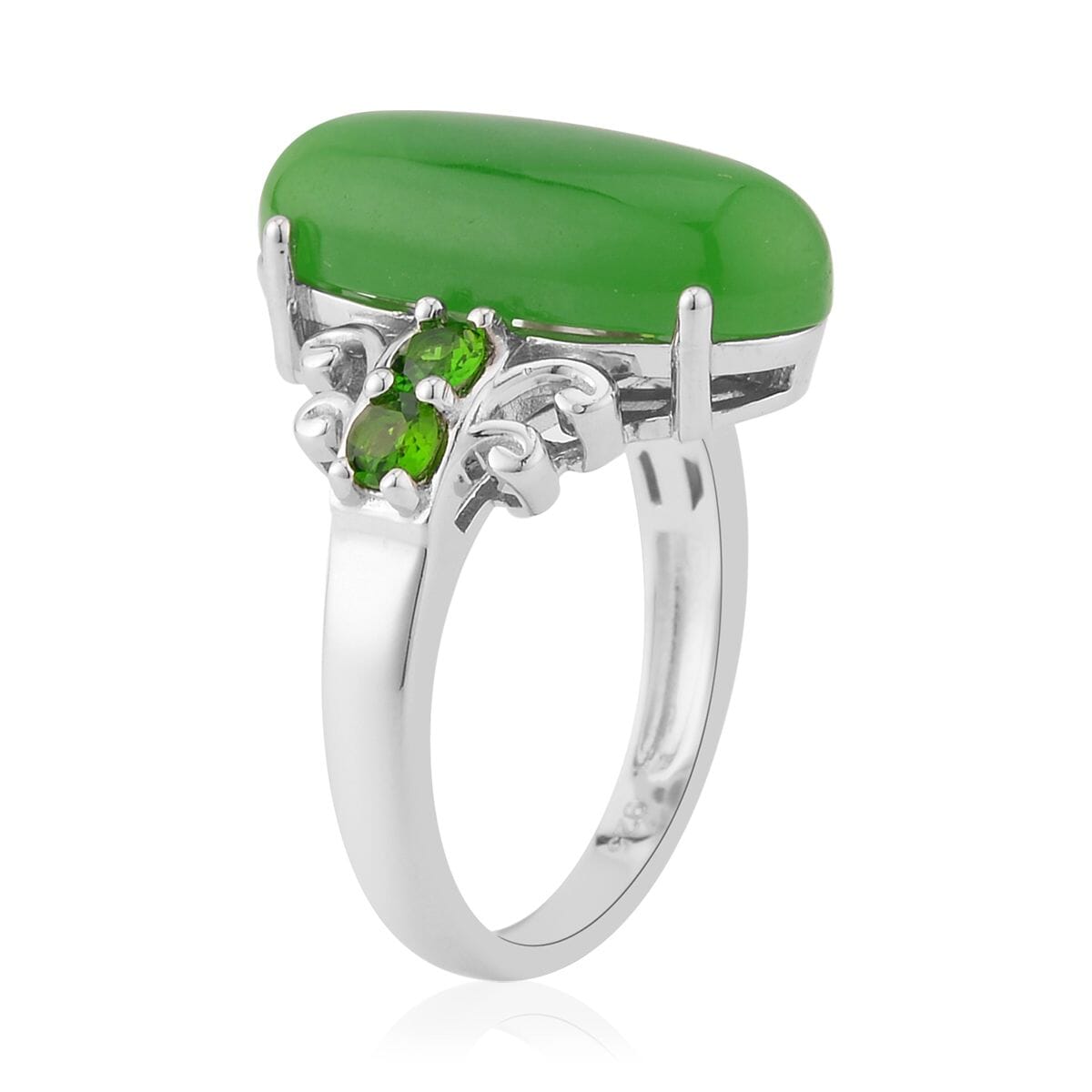 Green Jade (D) and Chrome Diopside Ring in Sterling Silver (Size 8.0) 10.25 ctw image number 3
