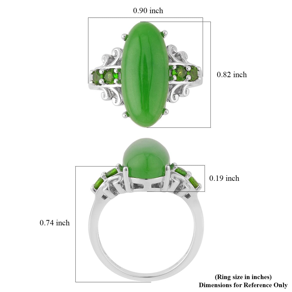 Green Jade (D) and Chrome Diopside Ring in Sterling Silver (Size 8.0) 10.25 ctw image number 5