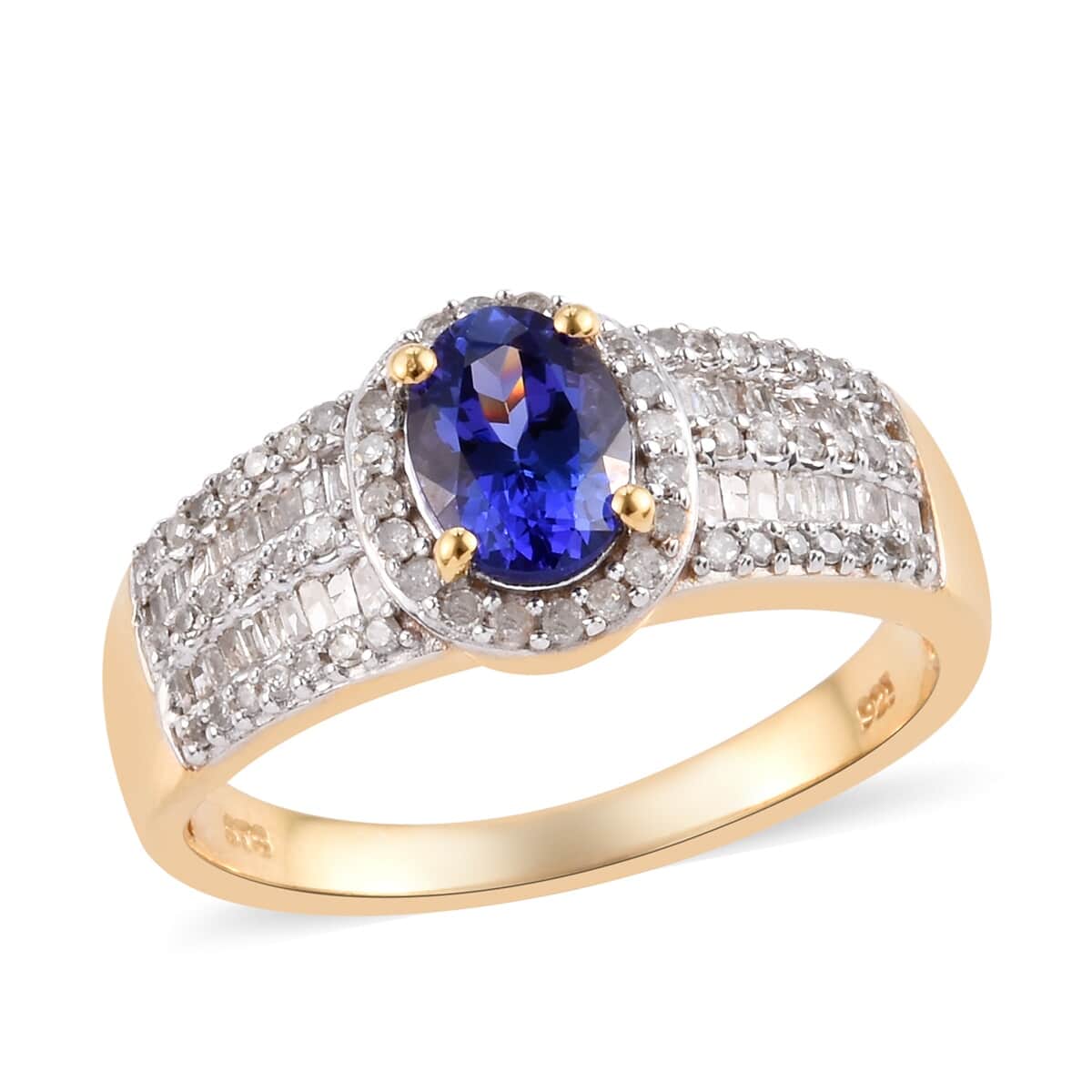 AAA Premium Tanzanite, Diamond (0.50 ct) Ring in Rhodium & Vermeil YG Over Sterling Silver (Size 7.0) 1.75 ctw image number 0