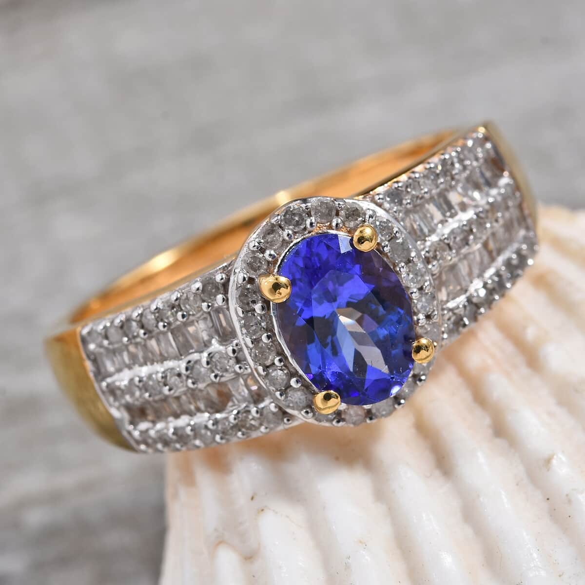 AAA Premium Tanzanite, Diamond (0.50 ct) Ring in Rhodium & Vermeil YG Over Sterling Silver (Size 7.0) 1.75 ctw image number 1