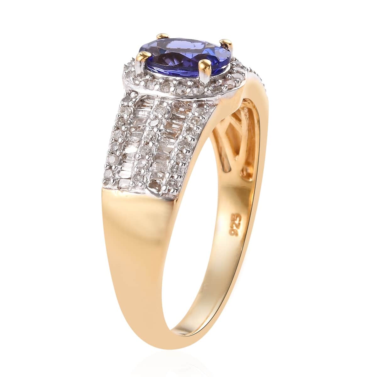 AAA Premium Tanzanite, Diamond (0.50 ct) Ring in Rhodium & Vermeil YG Over Sterling Silver (Size 7.0) 1.75 ctw image number 3