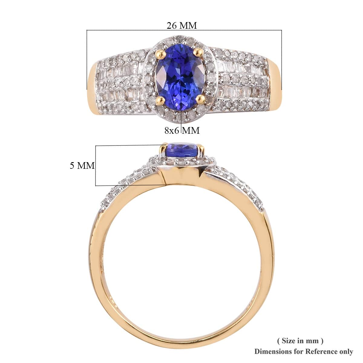 AAA Premium Tanzanite, Diamond (0.50 ct) Ring in Rhodium & Vermeil YG Over Sterling Silver (Size 7.0) 1.75 ctw image number 5