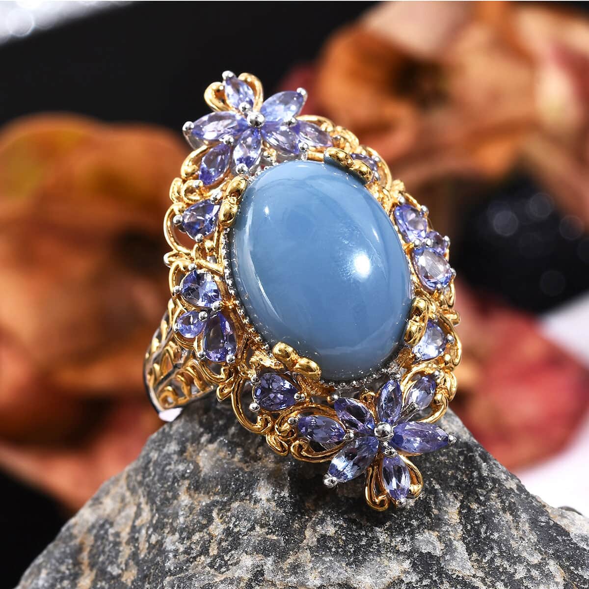 Oregon Blue Opal and Tanzanite Ring in Vermeil YG & Platinum Over Sterling Silver (Size 10.0) 8.60 Grams 12.20 ctw image number 1