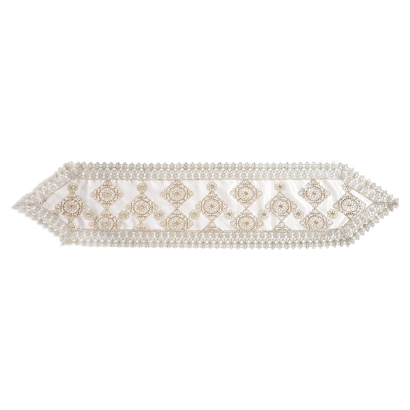 Homesmart Beige, Golden Dining Table Runner Embroidered Polyester Room Decor Kitchen Rustic Lace Tablecloth for Wedding Decor