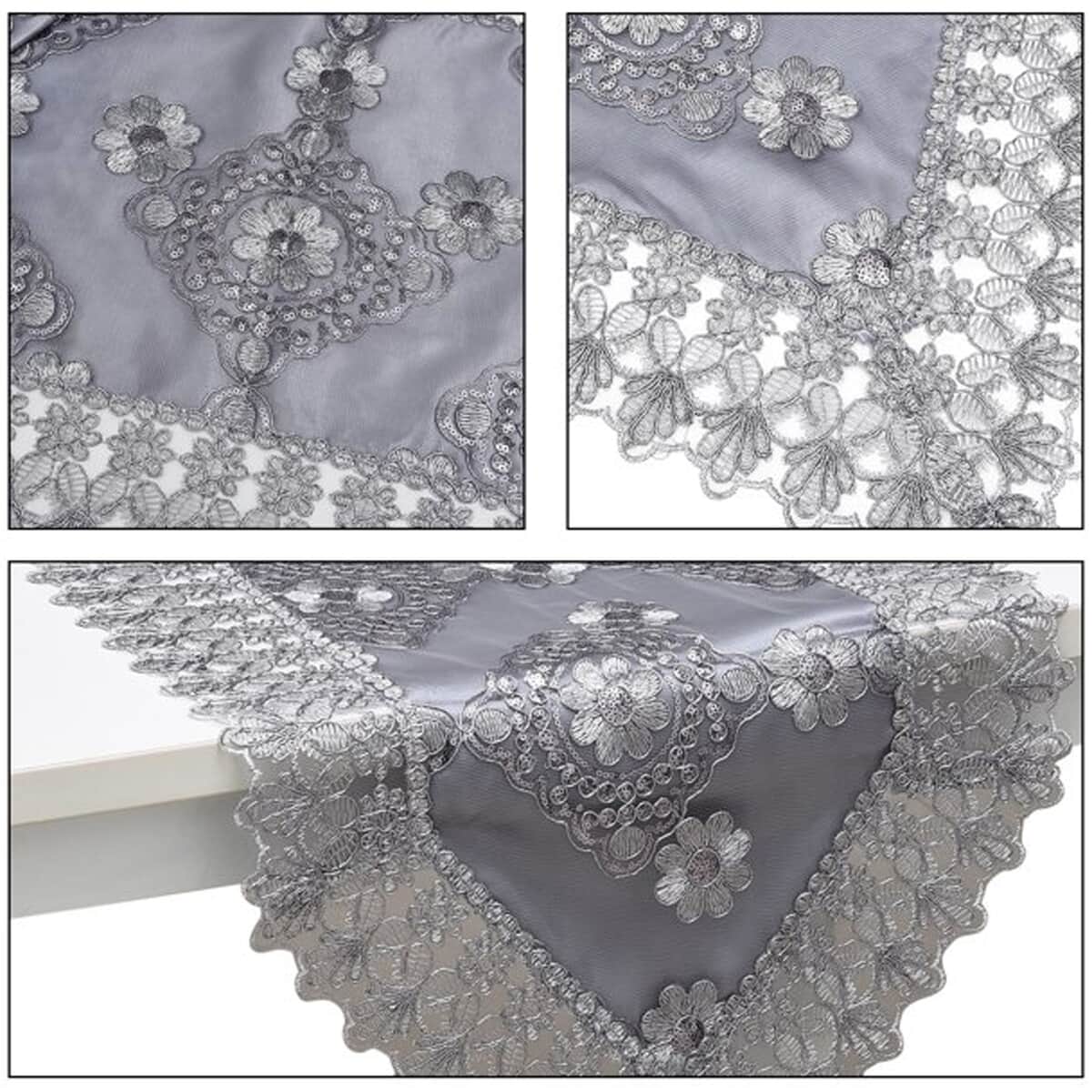 Homesmart Gray, Silver Dining Table Runner Embroidered Polyester Room Decor Kitchen Rustic Lace Tablecloth for Wedding Decor image number 4
