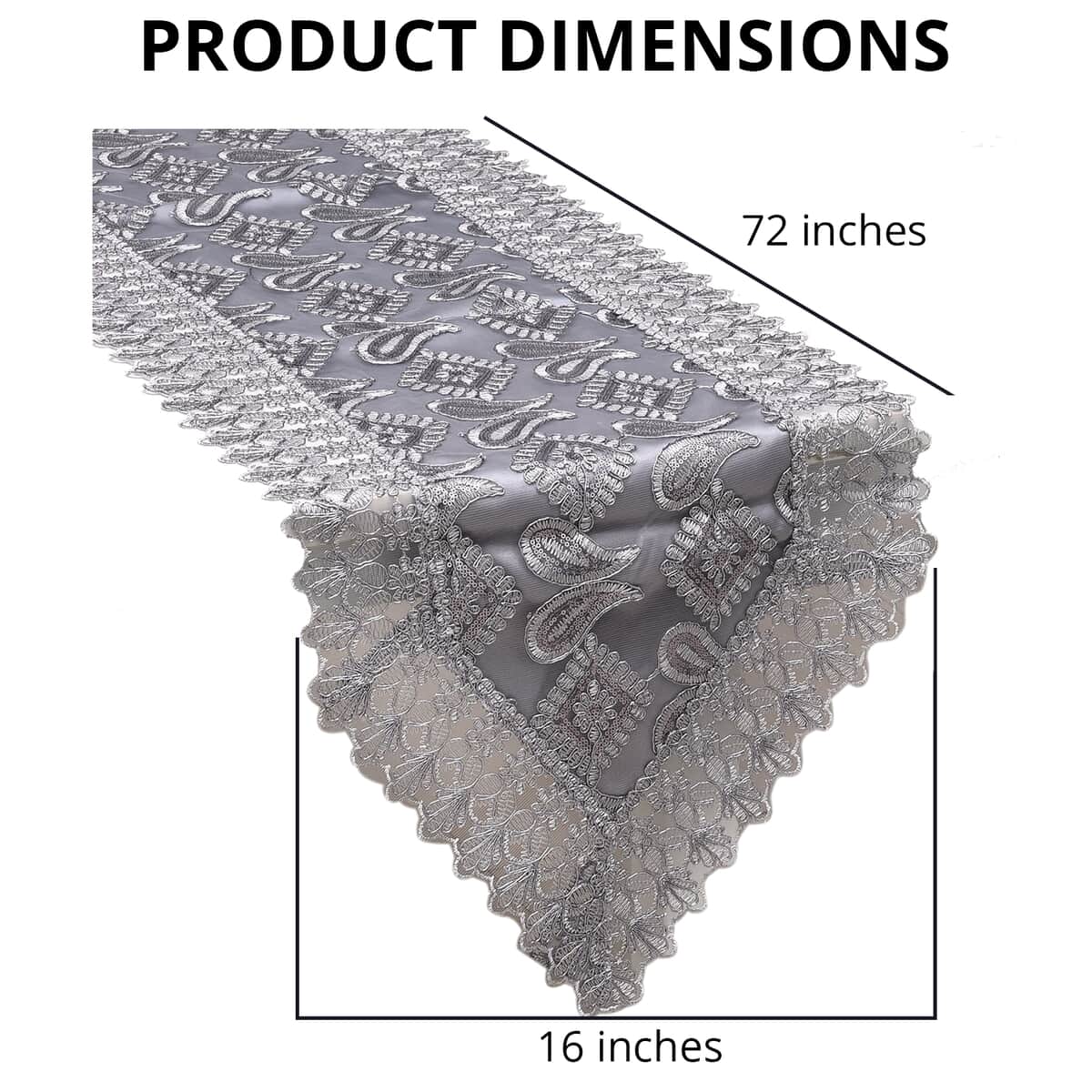 Homesmart Gray, Silver Paisley Pattern Polyester Lace Table Runner image number 3