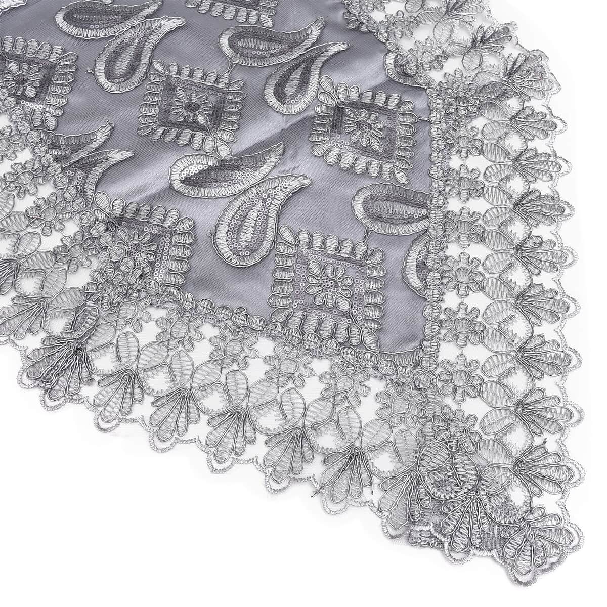 Homesmart Gray, Silver Paisley Pattern Polyester Lace Table Runner image number 5