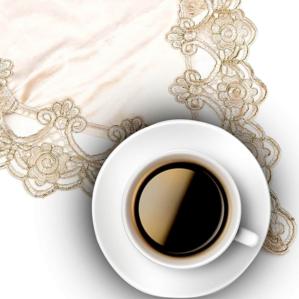 Homesmart Khaki Elegant Damask Pattern Polyester & Velvety Table Runner with Gold Lace Border image number 3