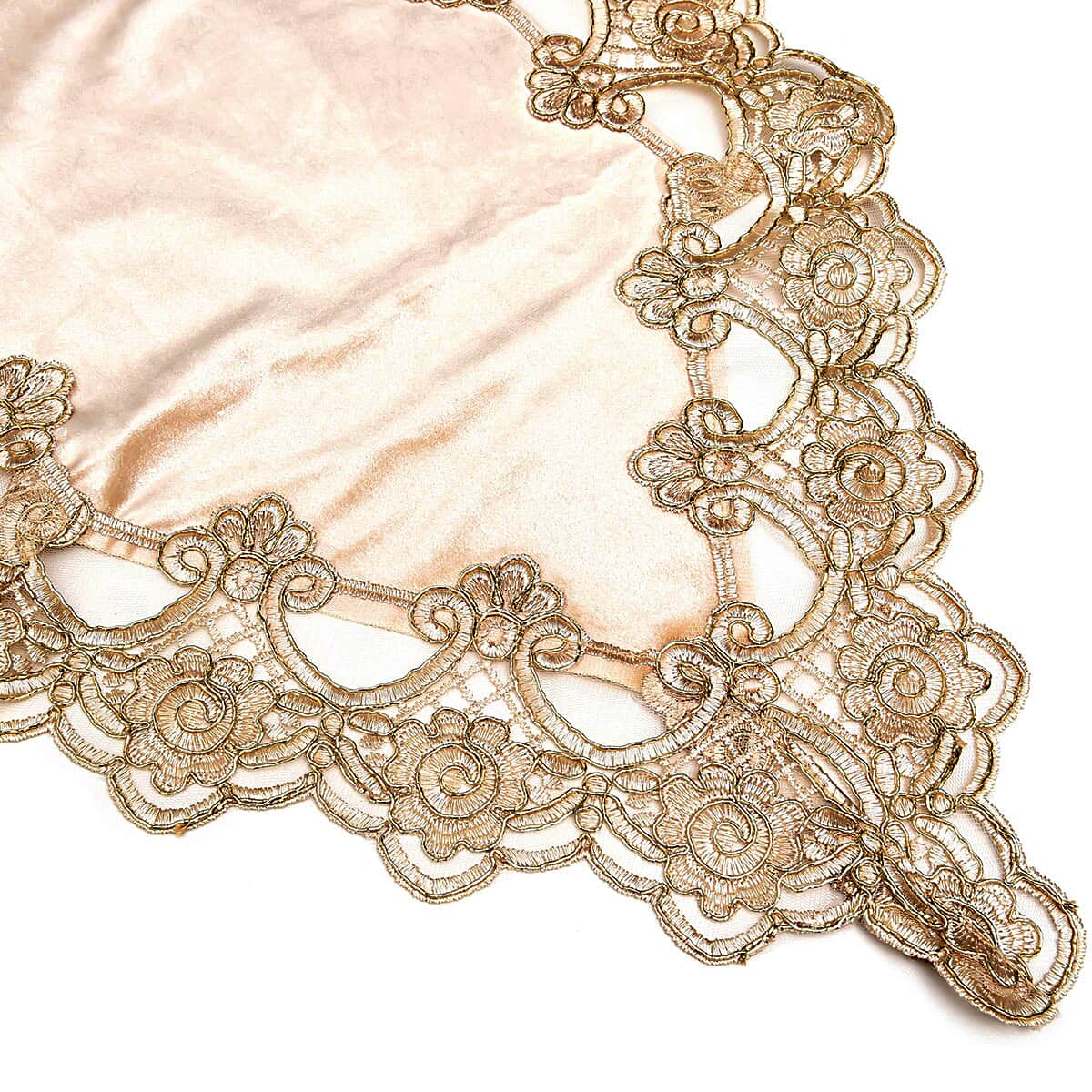 Homesmart Khaki Elegant Damask Pattern Polyester & Velvety Table Runner with Gold Lace Border image number 5