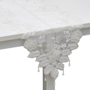 Homesmart White Full Lace & Embroidered Polyester Table Runner with Beaded
