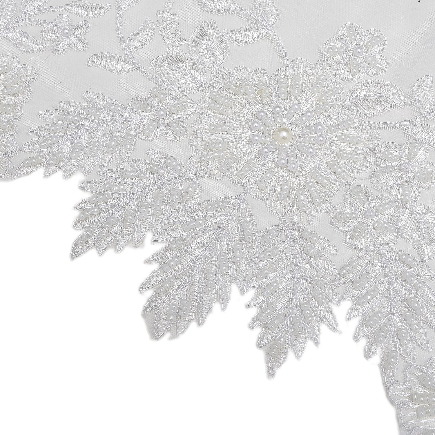 Homesmart White Full Lace & Embroidered Polyester Table Runner with Beaded