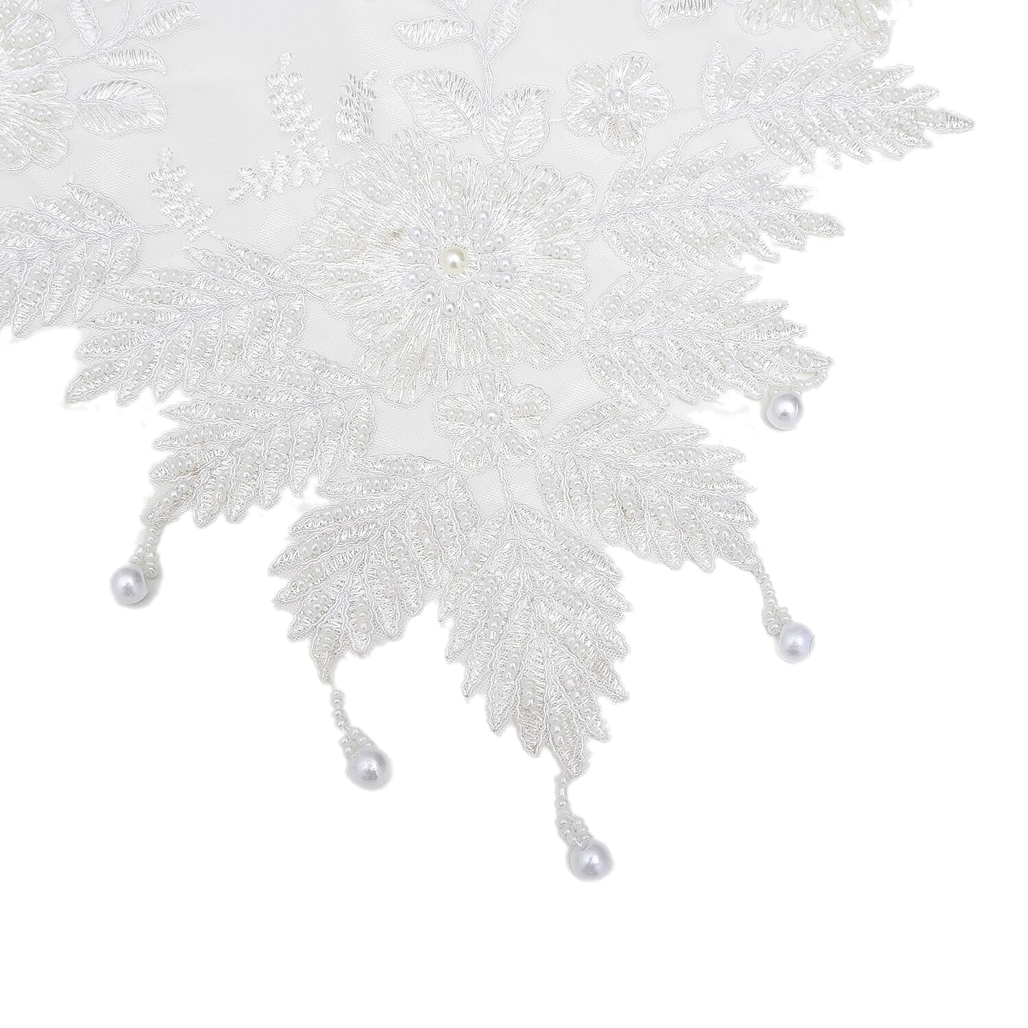 Homesmart White Full Lace & Embroidered Polyester Table Runner with Beaded