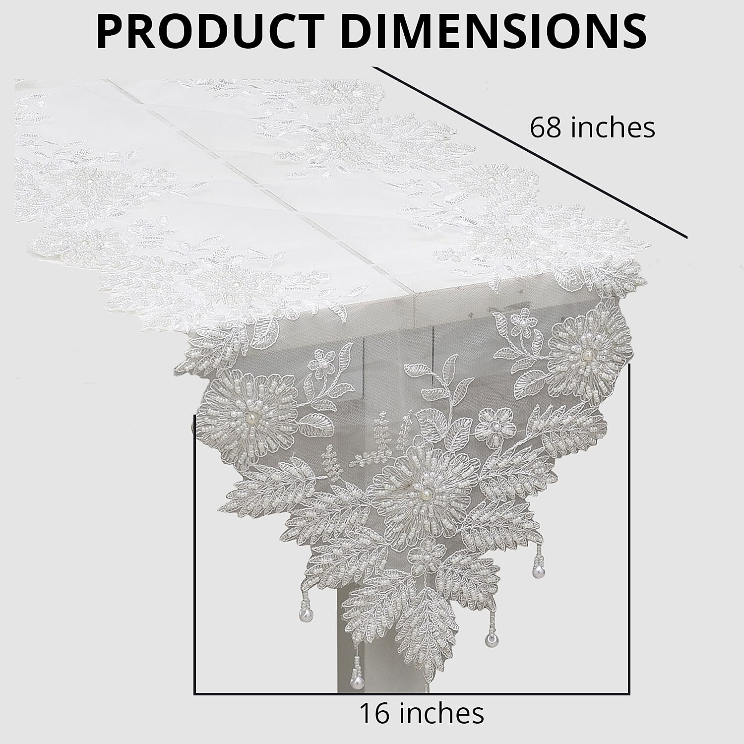 Homesmart White Full Lace & Embroidered Polyester Table Runner with Beaded
