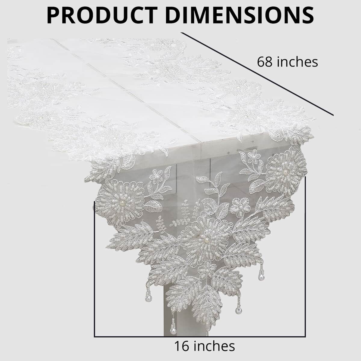 Homesmart White Full Lace & Embroidered Polyester Table Runner with Beaded image number 3