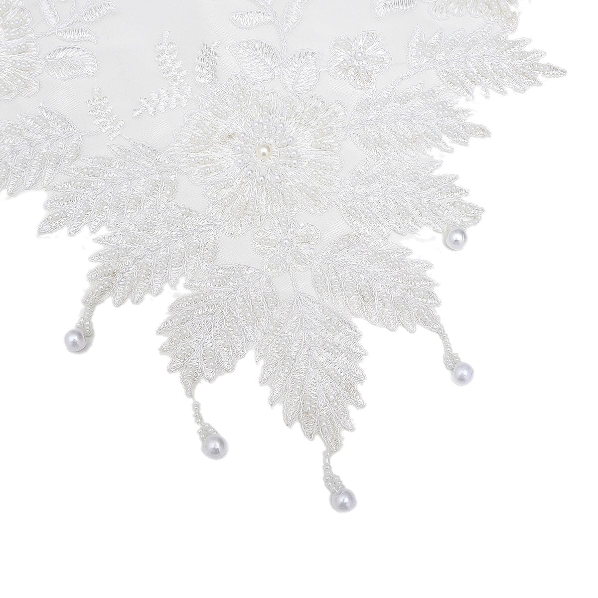 Homesmart White Full Lace & Embroidered Polyester Table Runner with Beaded