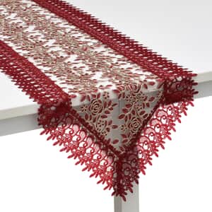 HOMESMART Wine Dining Table Runner Embroidered Polyester Room Decor Kitchen Rustic Lace Tablecloth for Wedding Decor