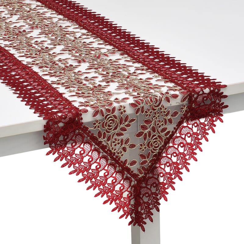 Homesmart Wine Dining Table Runner Embroidered Polyester Room Decor Kitchen Rustic Lace Tablecloth for Wedding Decor