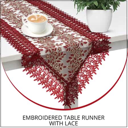 Homesmart Wine Dining Table Runner Embroidered Polyester Room Decor Kitchen Rustic Lace Tablecloth for Wedding Decor image number 1