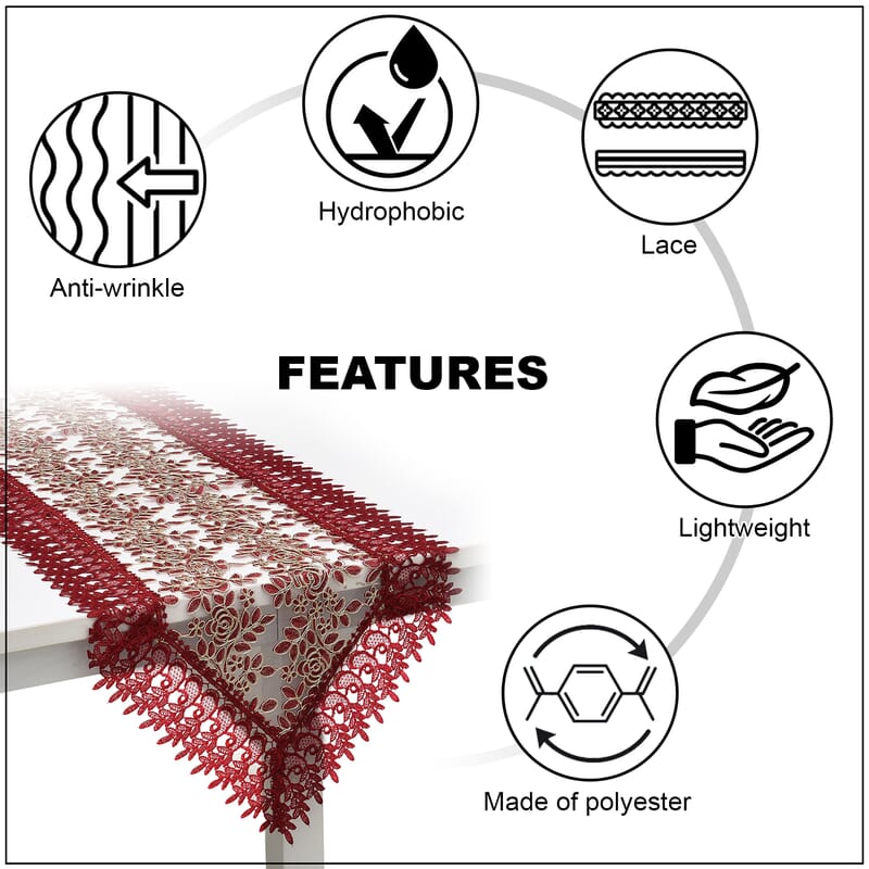 Homesmart Wine Dining Table Runner Embroidered Polyester Room Decor Kitchen Rustic Lace Tablecloth for Wedding Decor