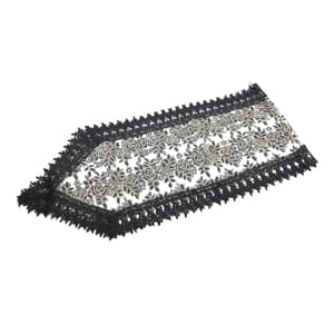 Homesmart Black Polyester Embroidered with Golden Lines Table Runner with Lace