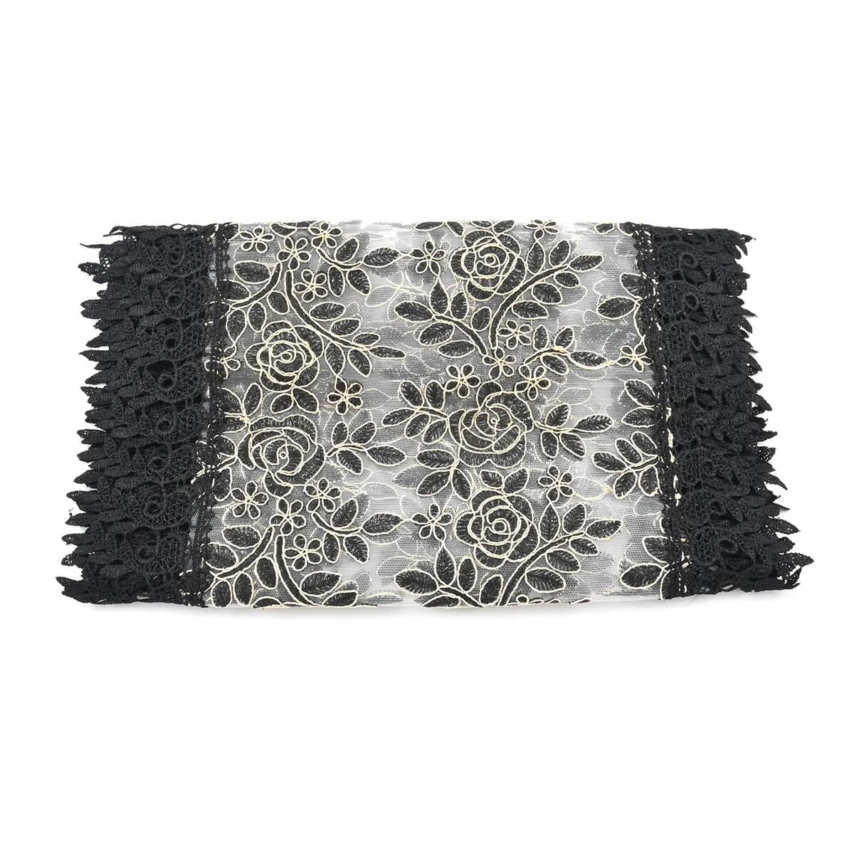 Homesmart Black Polyester Embroidered with Golden Lines Table Runner with Lace image number 1