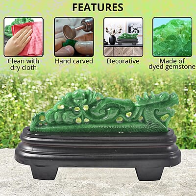 Green Jade (D) Hand Carved Dragon Statue Figurine Home Decor