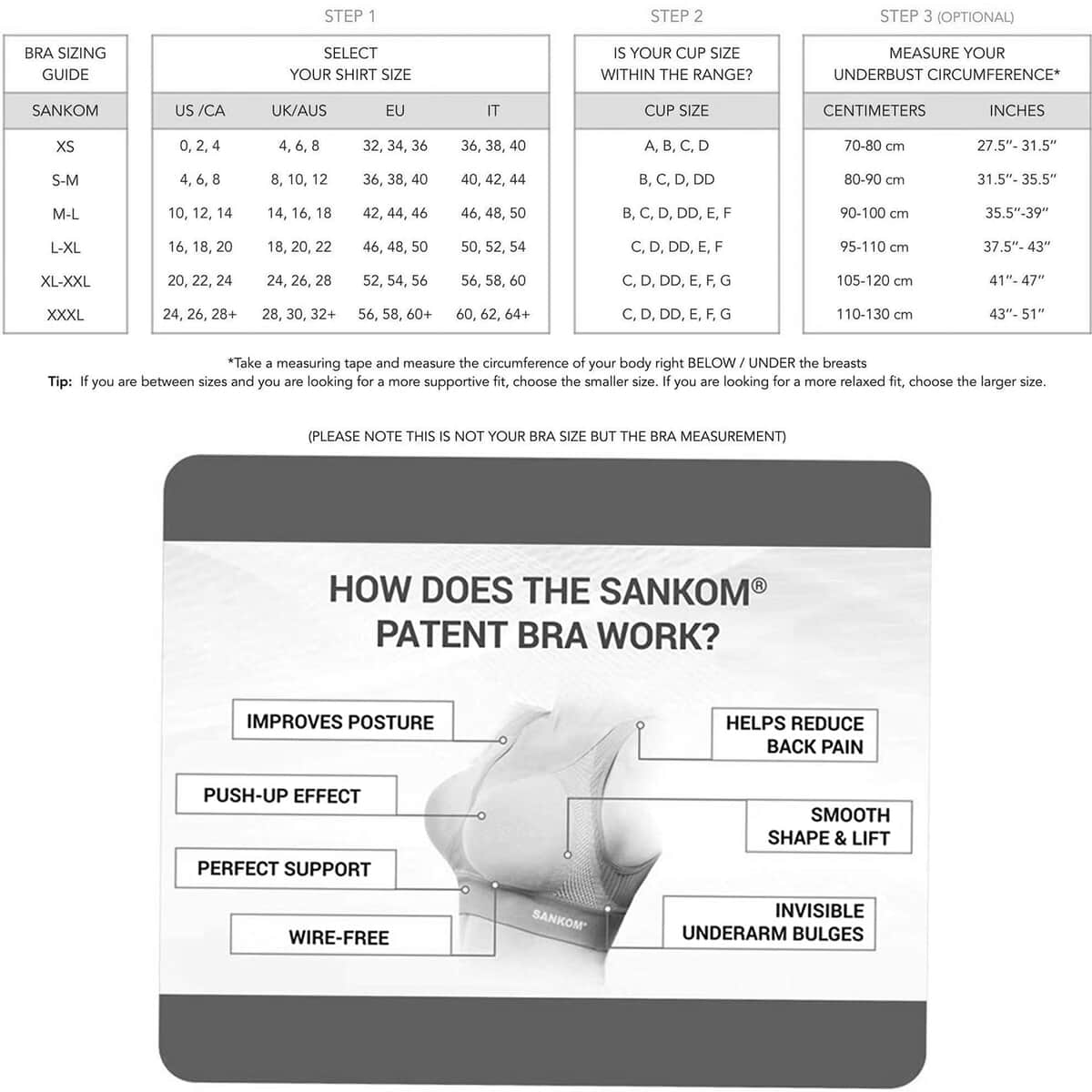 SANKOM Patent Classic Support & Posture Bra - (S-M, Black) image number 2