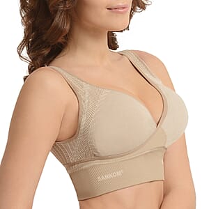 SANKOM Patent Beige Classic Posture Support Bra - M/L
