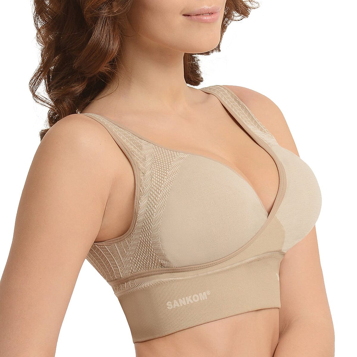 SANKOM Patent Beige Classic Posture Support Bra - M/L image number 0