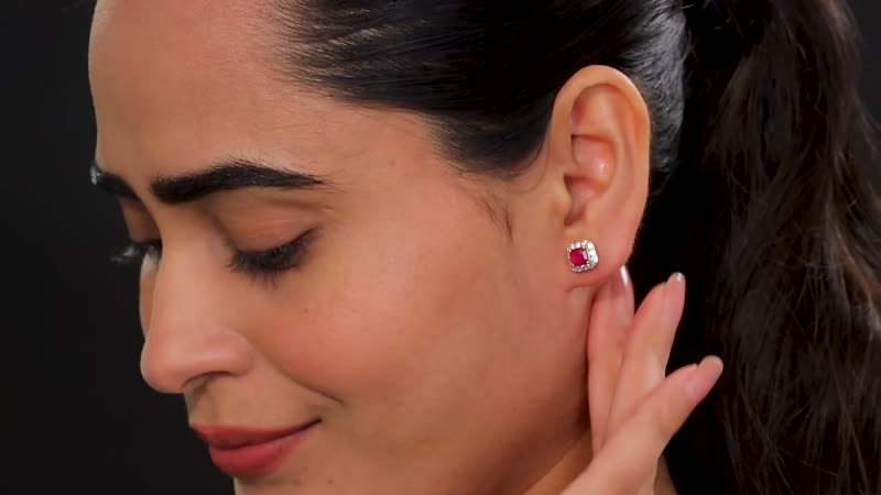 D'Joy Asscher Cut Niassa Ruby (FF) and White Zircon 2.50 ctw Earrings in 14K Yellow Gold Over Sterling Silver