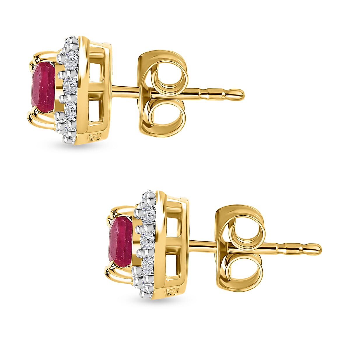 D'Joy Asscher Cut Niassa Ruby (FF) and White Zircon 2.50 ctw Earrings in 14K Yellow Gold Over Sterling Silver