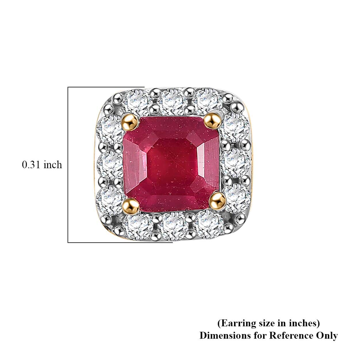 Asscher Cut Niassa Ruby (FF) and White Zircon 2.50 ctw Earrings in 14K Yellow Gold Over Sterling Silver image number 4