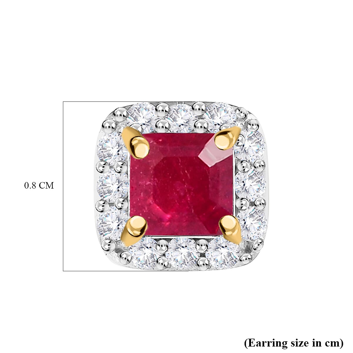 D'Joy Asscher Cut Niassa Ruby (FF) and White Zircon 2.50 ctw Earrings in 14K Yellow Gold Over Sterling Silver