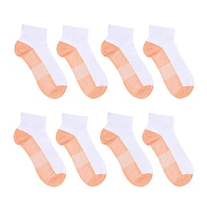 Set of 4 Pairs of Ankle Length Odor Free Copper Compression Socks For Men And Women, Premium Material Moisture Wicking Unisex Copper Infused Socks - White (S/M)