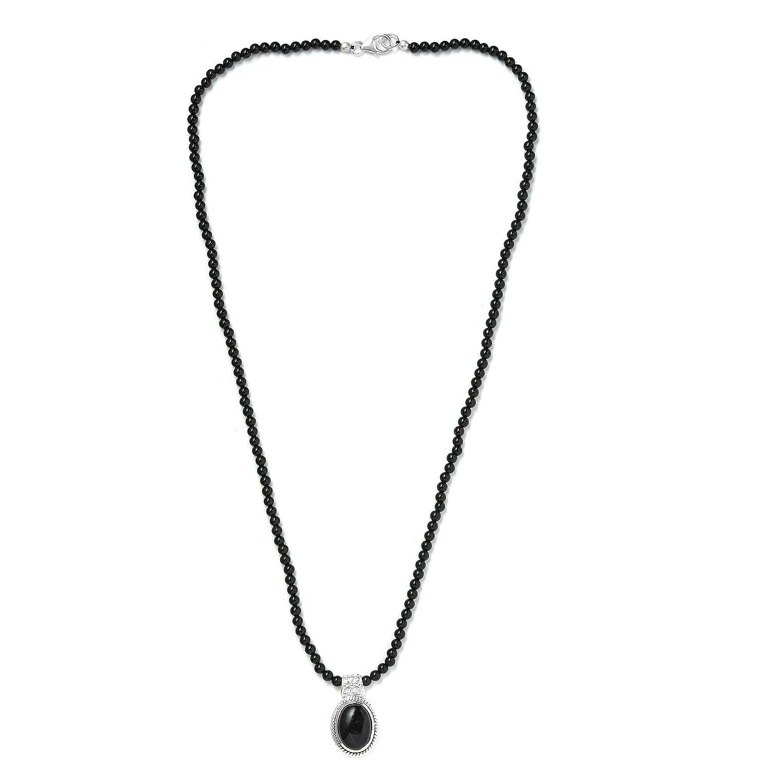 Artisan Crafted Black Onyx Pendant with Beaded Necklace 20 Inches in Platinum Over Sterling Silver 80.00 ctw