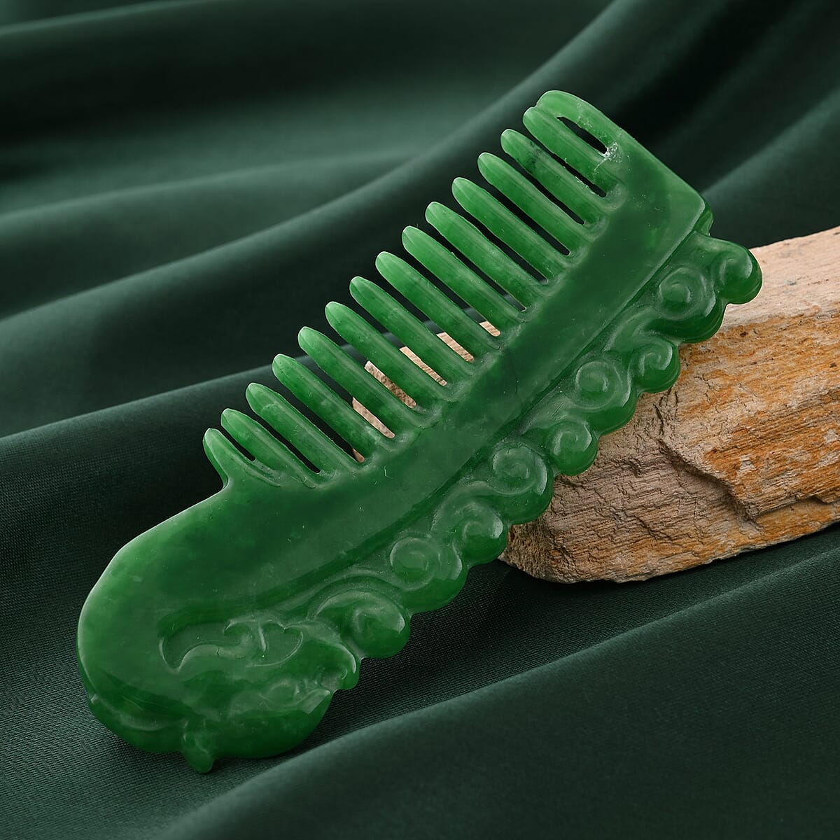 Hand Craved Green Jade (D) Comb Accessory 253ctw image number 4
