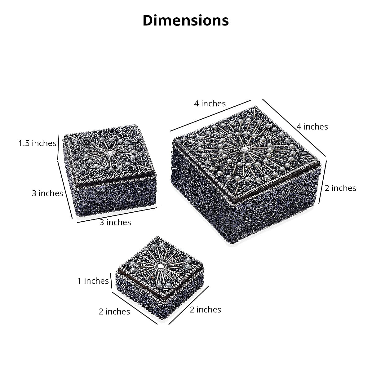 Set of 3 Handcrafted Midnight Blue Embellished Nesting Boxes image number 2