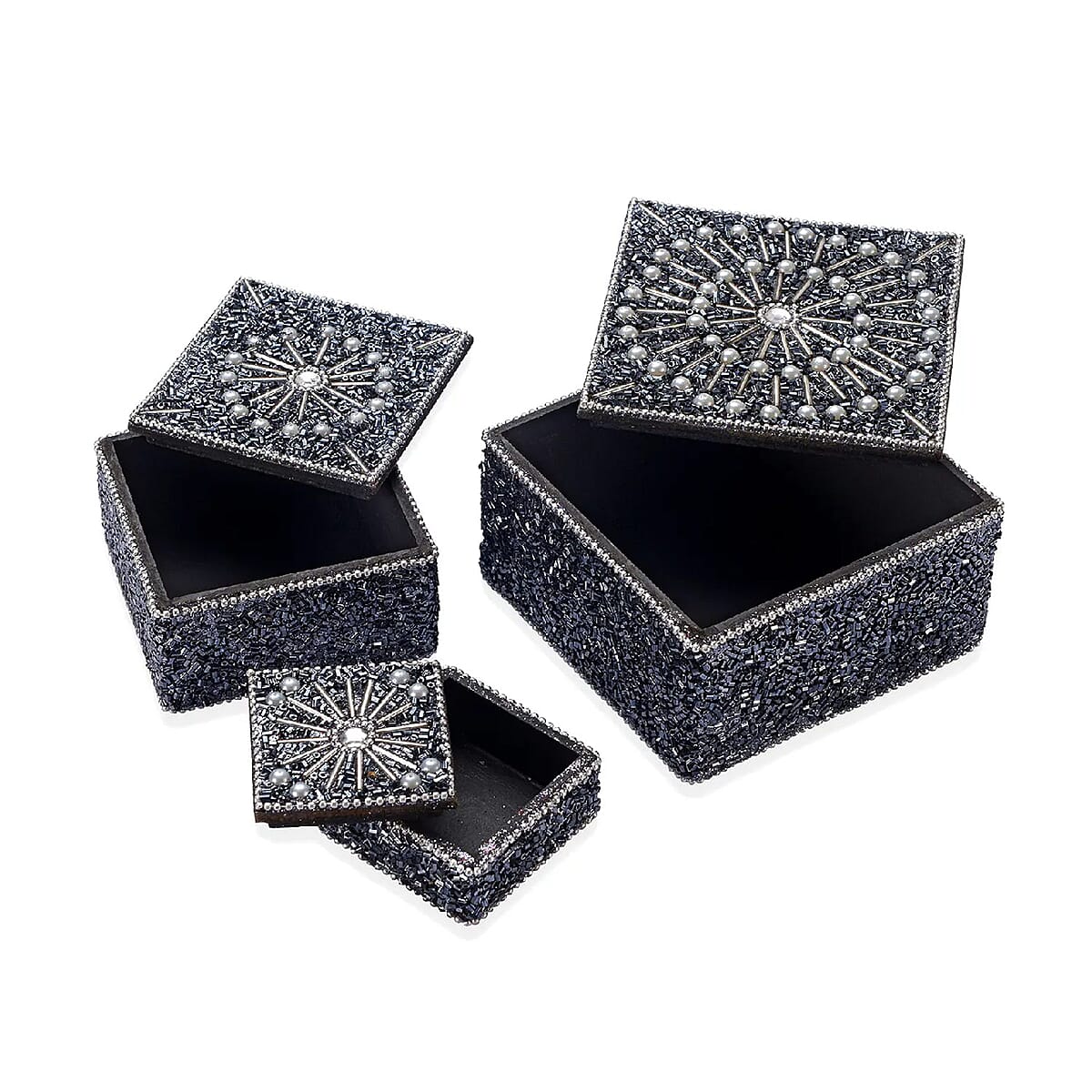 Set of 3 Handcrafted Midnight Blue Embellished Nesting Boxes image number 4